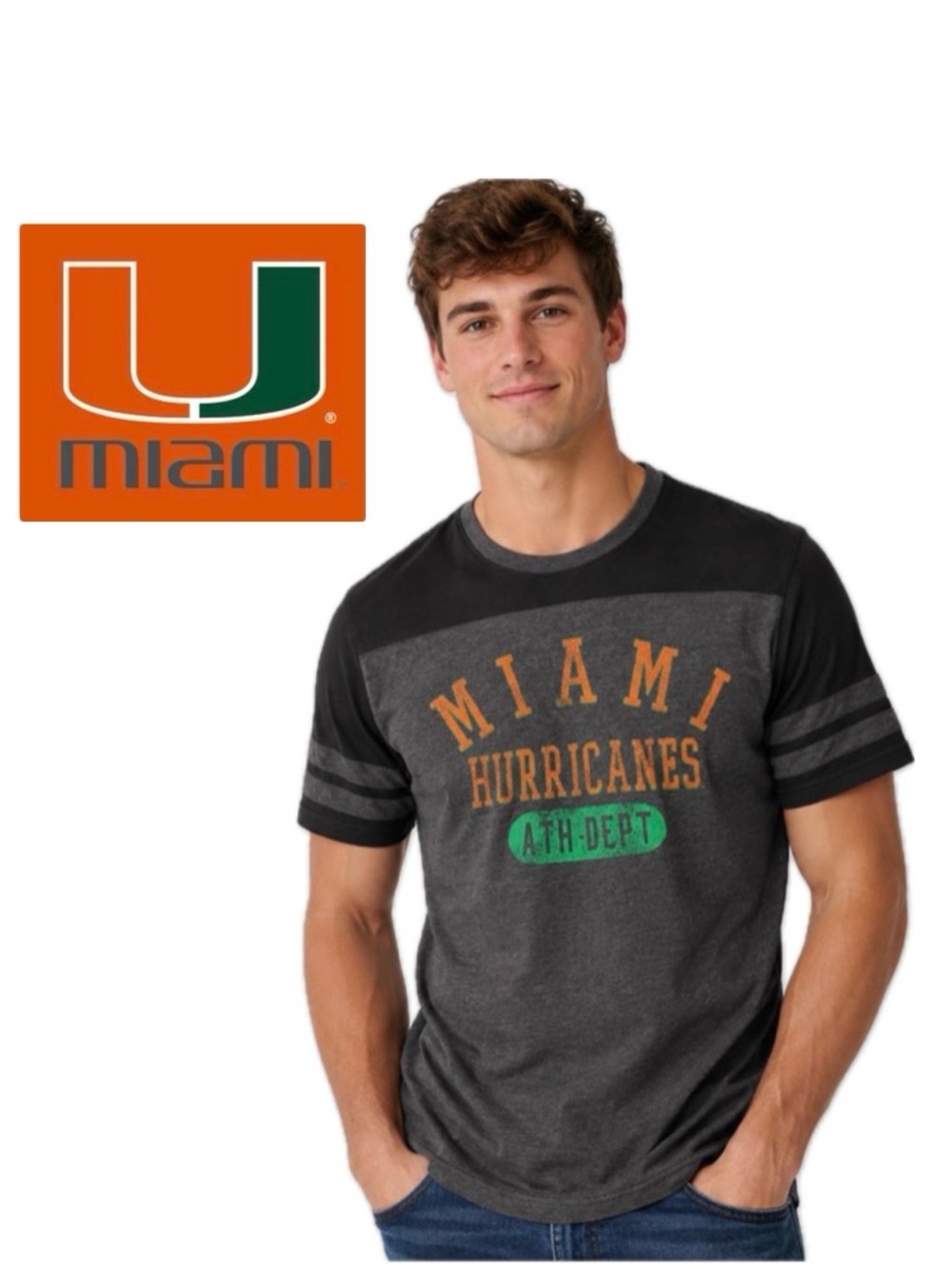NWT [camp david] Miami Hurricanes NCAA Heathered Flex Tee in Charcoal Men’s M